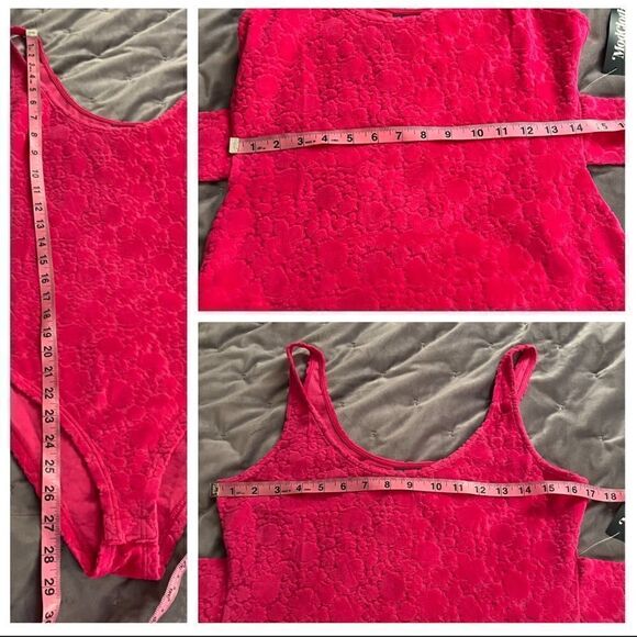 Modcloth I Want Velour Velour Velour Bodysuit Floral Texture Fuchsia Hot Pink M - Picture 13 of 13